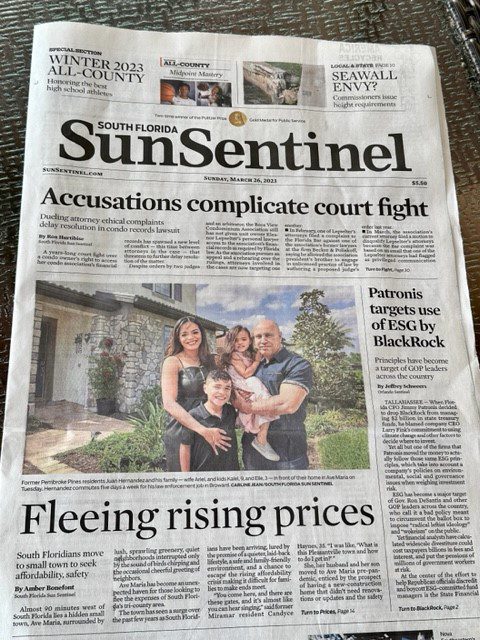 Sun Sentinel newspaper Ave Maria, Florida