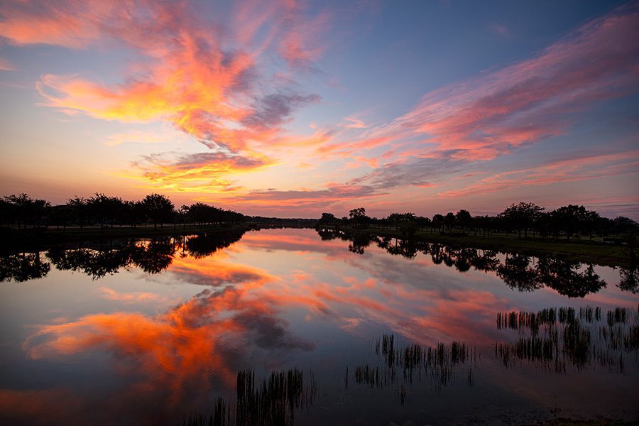 A cloud and wetlands at sunset