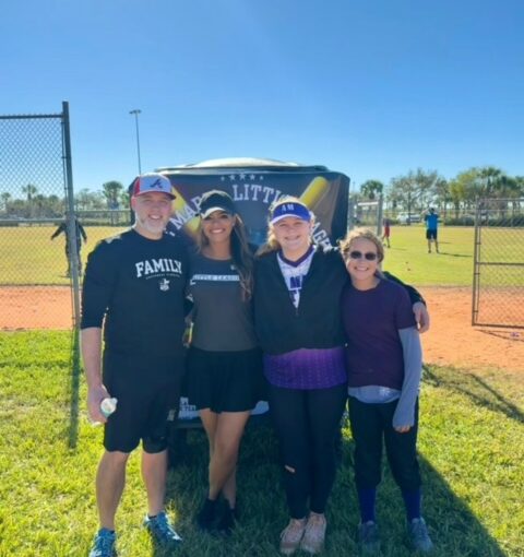 Ave Maria Little League players with parents at 2024 Wiffleball Tournament