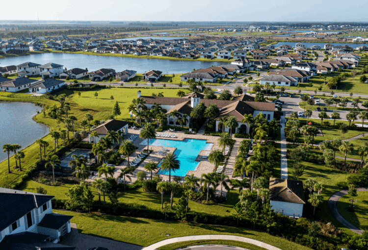 Aerial of the Club at Maple Ridge and surrounding community rooftops